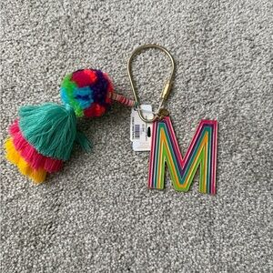 Colorful Pom Pom Keychain with Initial Charm